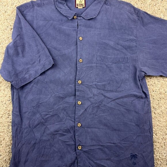 Tommy Bahama ALL SILK Camp Shirt Floral Hawaiian Button Up Large Solid Blue - Picture 1 of 6